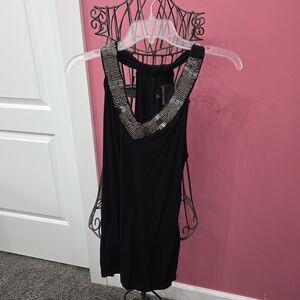 Cynthia Rowley Black Racer-Back Tank Top with Silver Accents